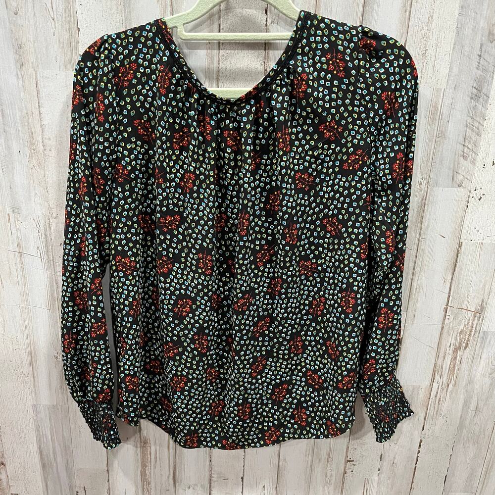 Loft Floral Mixed Media Long Sleeve Blouse Womens Size XS Petite